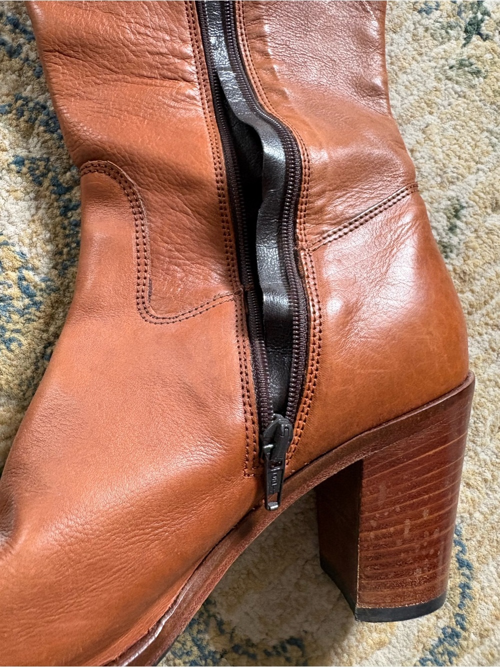 Vero Cuoio Cognac Leather Zip Block-Heel Ankle Boot